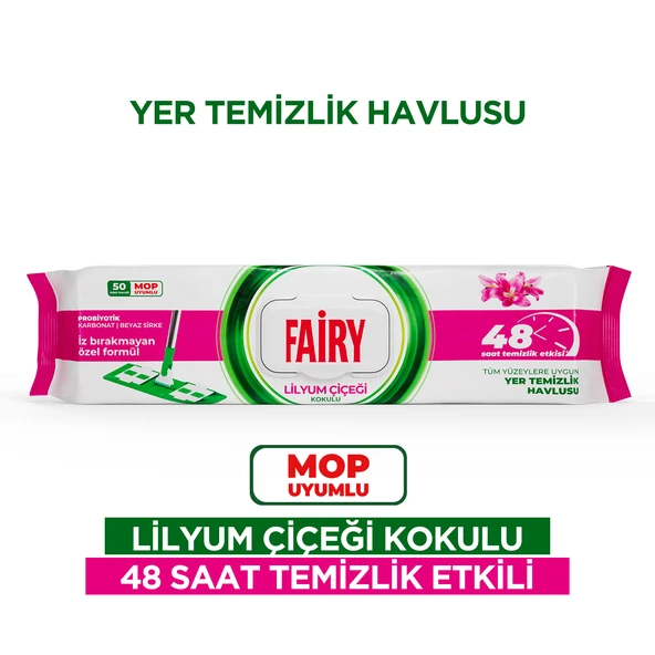 Fairy Çok Amaçlı Mop Uyumlu Yer Temizlik Havlusu 50 Yaprak | Lilyum Çiçeği| Beyaz Sirke & Karbonat ürün görseli 1