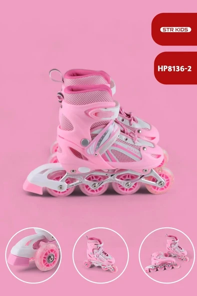 Vadi Pembe Silikon Tekerli Ayarlanabilir Işıklı Paten L 39-42 HP8136 ürün görseli 1
