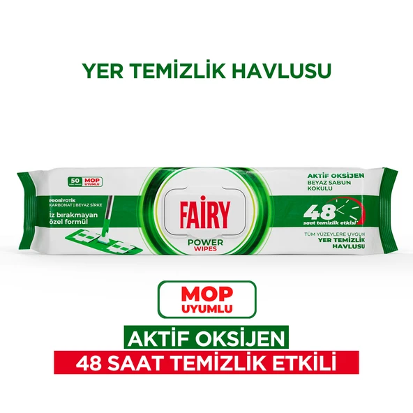 Fairy Power Wipes Mop Uyumlu Yer Temizlik Havlusu 50 Yaprak | Beyaz Sabun | Beyaz Sirke & Karbonat ürün görseli 1