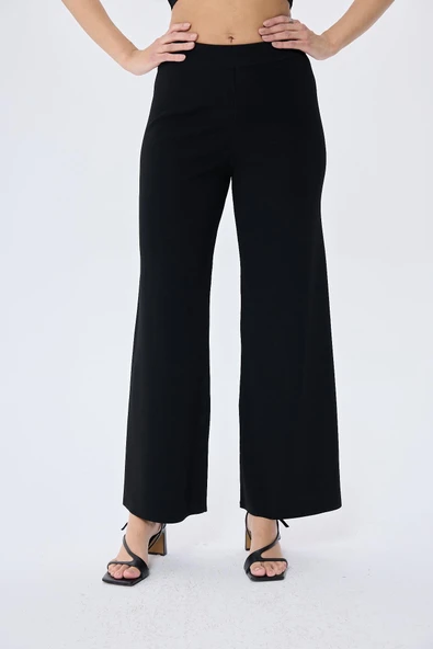 Memphis Trouser Kadın Rahat Kesim Triko Pantolon - SİYAH ürün görseli 1