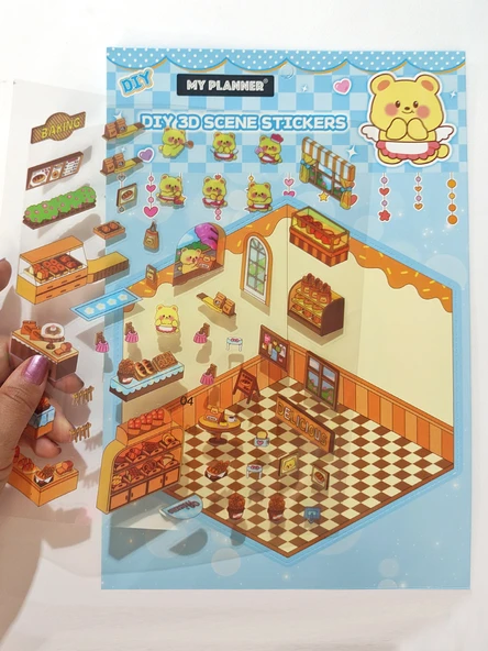 Pastane Fırın izometrik Sticker Yapım Seti 3d Etiket Yapışkanlı Çıkartma - Ayı (No:04) ürün görseli 1