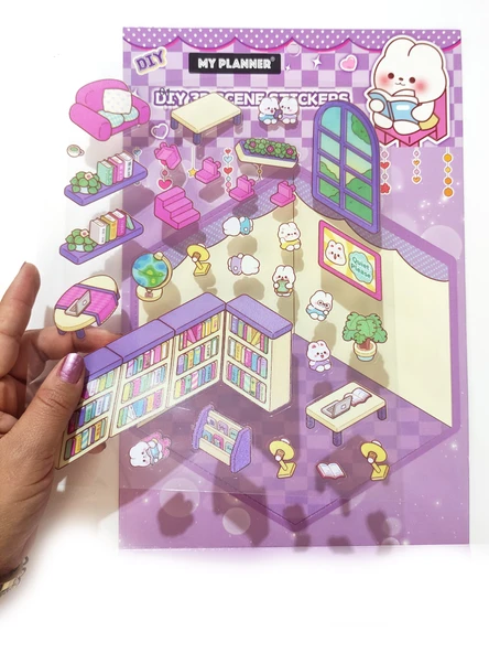 Kütüphane izometrik Sticker Yapım Seti 3d Etiket Yapışkanlı Çıkartma - Tavşan (No:01) ürün görseli 1
