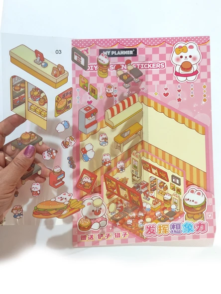Hamburger Dükkanı izometrik Sticker Yapım Seti 3d Etiket Yapışkanlı Çıkartma - Tavşan (No:03) ürün görseli 1