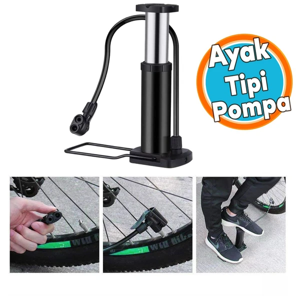 Ayak Tipi Küçük Pompa Tekli Teker Araç Bisiklet Top Bot Lastik Şambrel Şişirme Pompası 1 Adet ürün görseli 1