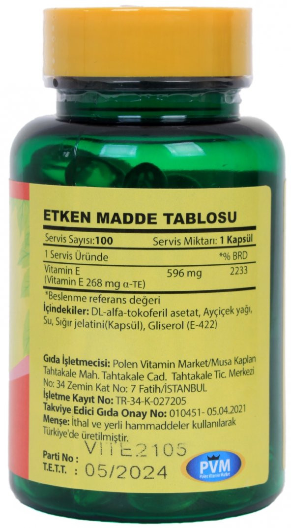 Vitapol E Vitamini 400 Iu 268 Mg 100 Kapsül Vitamin E - Resim 2