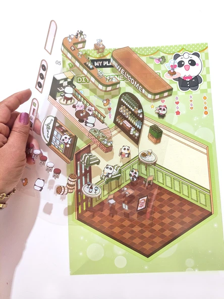Kafe Dükkan izometrik Sticker Yapım Seti 3d Etiket Yapışkanlı Çıkartma - Panda (No:05) ürün görseli 1