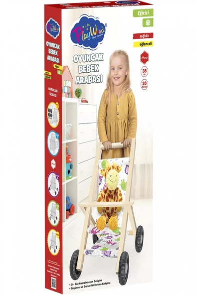 Ahşap Oyuncak Bebek Arabası - Bebek Yürüteç Yürüme Arabası ürün görseli 1