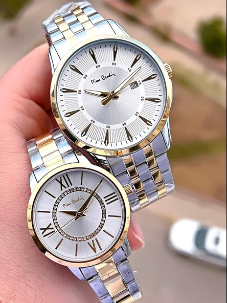 Pierre Cardin Bay ve Bayan Çiftlere Özel Çelik Kordon Çift Kol Saati 30 Mt Su Gecirmez CF.PR80002.M2 ürün görseli 1