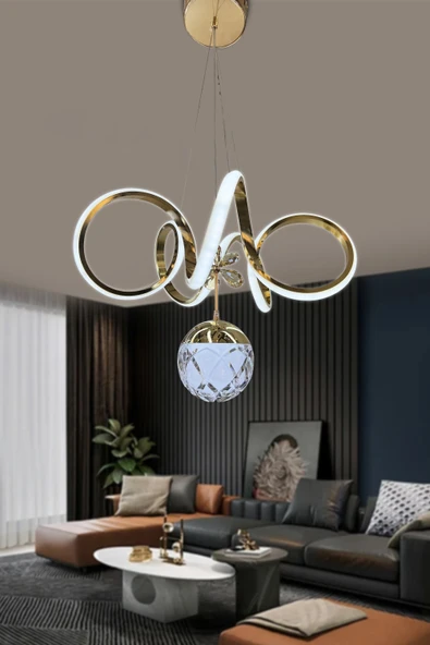 Kıvrım Tekli Cam Toplu Modern Oturma Led Avizesi ürün görseli 1