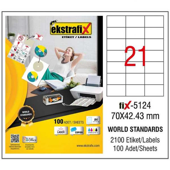 Ekstrafix Laser Etiket 100 YP 70x42.43 Laser-Copy-Inkjet FİX-5124 ürün görseli 1