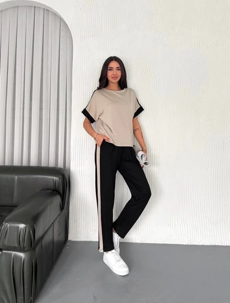 Kadın Modal Dokulu Kumaş Yanı şeritli Takım ürün görseli 1
