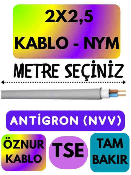 Öznur 2X2,5 ANTİGRON (NYM) Kablo (Gri) Metre Seçenekli ürün görseli 1