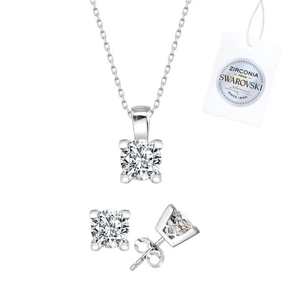 Swarovski taşlı 925 ayar tektaş takı seti ürün görseli 1