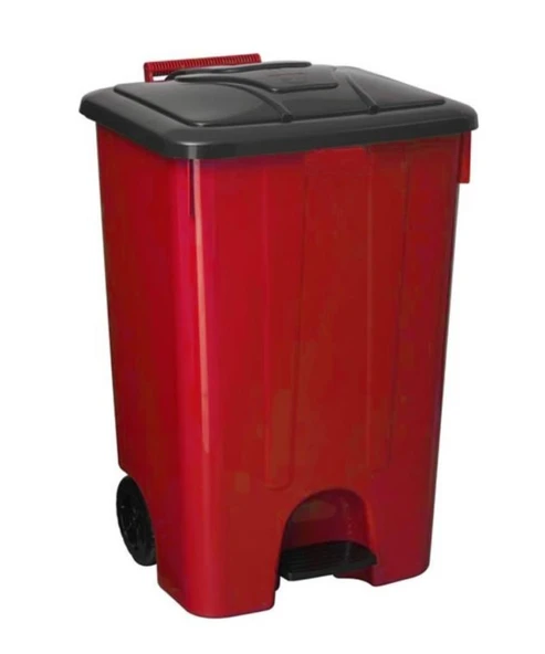 Omnipazar SY-4265 Kırmızı 85 lt Köşeli Pedallı Tekerlekli Çöp Kovası ürün görseli 1