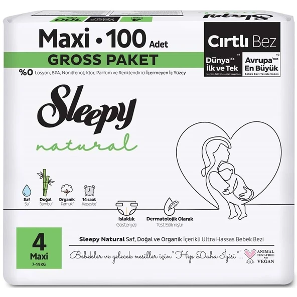 Sleepy Bebek Bezi Natural Beden:4 (7-14KG) Maxi 100 Adet Ultra Pk ürün görseli 1
