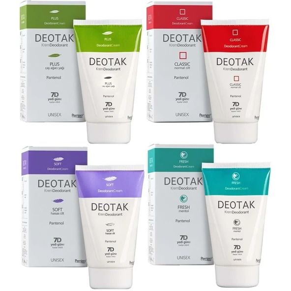 Deotak Krem Deodorant Unisex 35ML (Normal Cilt/Mentol/Hassas/Çay Ağacı Yağı) Karma (4 Lü Set) ürün görseli 1