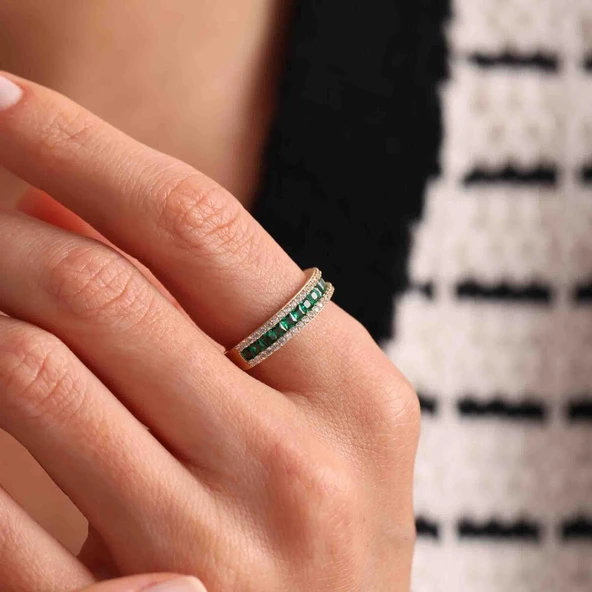 Yarım Tur Altın Yüzük Emerald - Resim 2