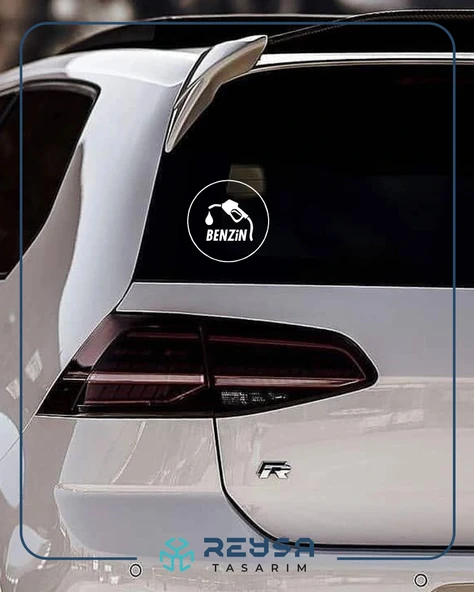 Benzin Araba Sticker 17x17 Cm Beyaz - Resim 3