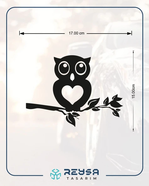 Baykuş Araba Sticker 17x17 Cm Siyah - Resim 2