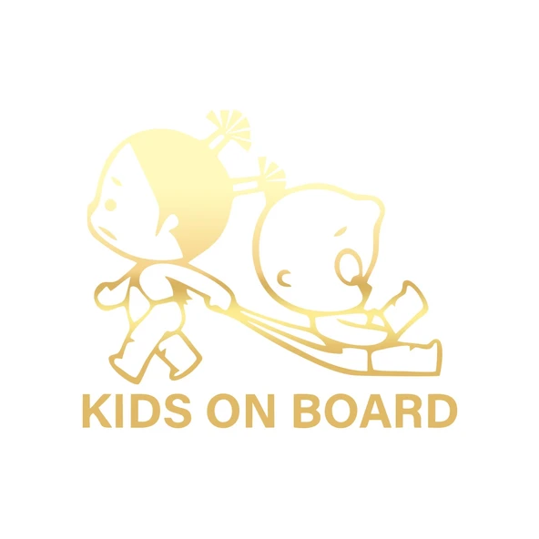 Kids On Board Araba Sticker  17x17 Cm Gold ürün görseli 1
