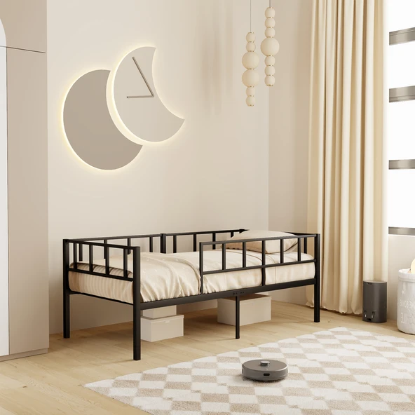 Zenit Metal Karyola Siyah 90x190 cm, Korkuluklu Karyola, Daybed ürün görseli 1