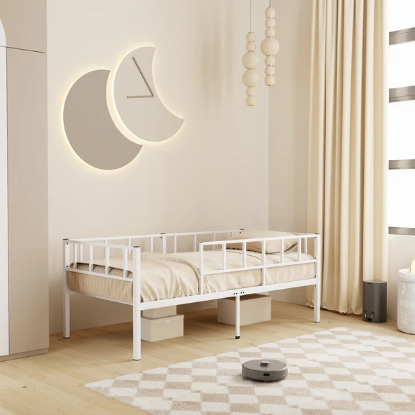 Zenit Metal Karyola Beyaz 90x200 cm, Korkuluklu Karyola, Daybed ürün görseli 1
