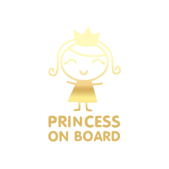 Princess On Board Araba Sticker 17x17 Cm Gold ürün görseli 1