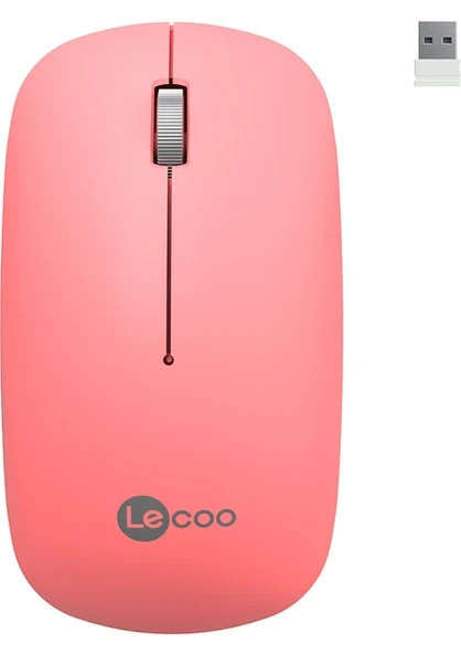 Lenovo Lecoo WS214 Pembe Sessiz Ergonomik Optik Kablosuz Mouse ürün görseli 1