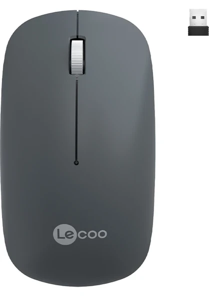 Lenovo Lecoo WS214 Gri Sessiz Ergonomik Optik Kablosuz Mouse ürün görseli 1