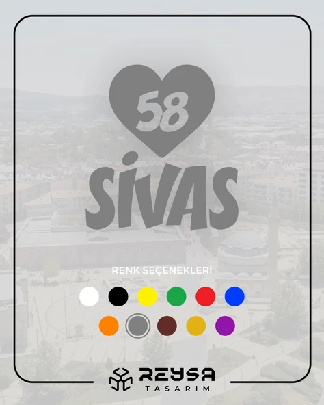 Kalpli 58 Sivas Araba Sticker 17x17 Cm Gri ürün görseli 1