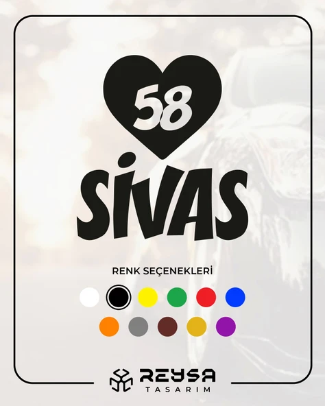 Kalpli 58 Sivas Araba Sticker 17x17 Cm Siyah ürün görseli 1