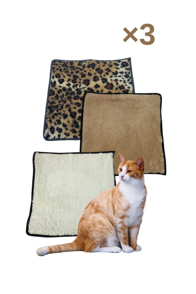 3 Adet Yumuşak Dokulu Peluş Kedi Halısı 40x40 cm Kulübe İçi Pofuduk Minder ürün görseli 1