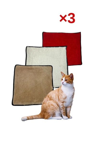 3 Adet Yumuşak Dokulu Peluş Kedi Halısı 40x40 cm Kulübe İçi Pofuduk Minder ürün görseli 1