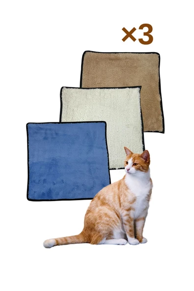 3 Adet Yumuşak Dokulu Peluş Kedi Halısı 40x40 cm Kulübe İçi Pofuduk Minder ürün görseli 1