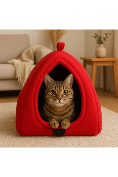 Kedi Mağarası Siyah Polar Kedi ve Köpek Yatağı Yumuşak ve Sıcak Evcil Hayvan Yatak Minderi ürün görseli 1