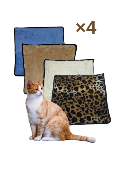 4 Adet Yumuşak Dokulu Peluş Kedi Halısı 40x40 cm Kulübe İçi Pofuduk Minder ürün görseli 1