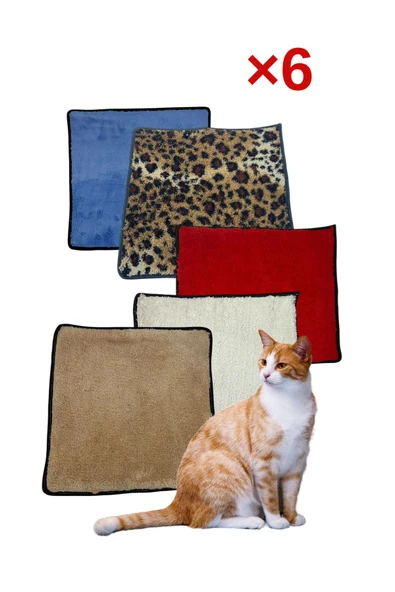 6 Adet Yumuşak Dokulu Peluş Kedi Halısı 40x40 cm Kulübe İçi Pofuduk Minder ürün görseli 1