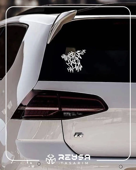Hahahaha Araba Sticker 17x17 Cm Beyaz - Resim 3