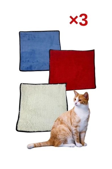 3 Adet Yumuşak Dokulu Peluş Kedi Halısı 40x40 cm Kulübe İçi Pofuduk Minder ürün görseli 1