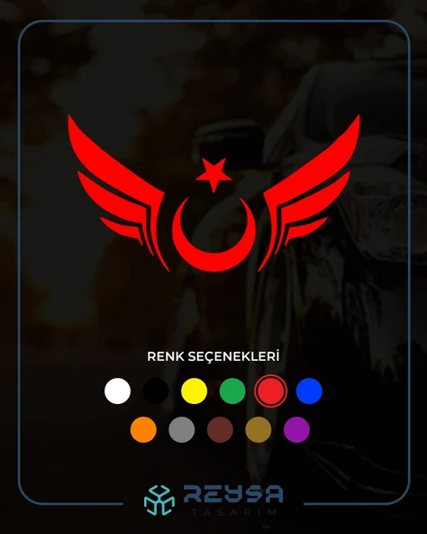 Kanatlı Türk Bayrağı Araba Sticker 17x17 Cm Kırmızı ürün görseli 1