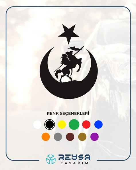 Akıncı ve Ay Yıldız Türk Bayrağı Araba Sticker 17x17 Cm Siyah ürün görseli 1