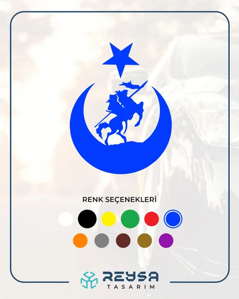 Akıncı ve Ay Yıldız Türk Bayrağı Araba Sticker 17x17 Cm Mavi ürün görseli 1