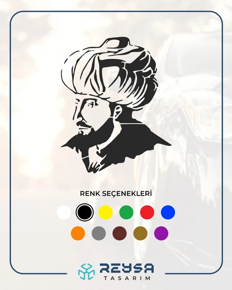 Fatih Sultan Mehmet Araba Sticker 17x17 Cm Siyah ürün görseli 1