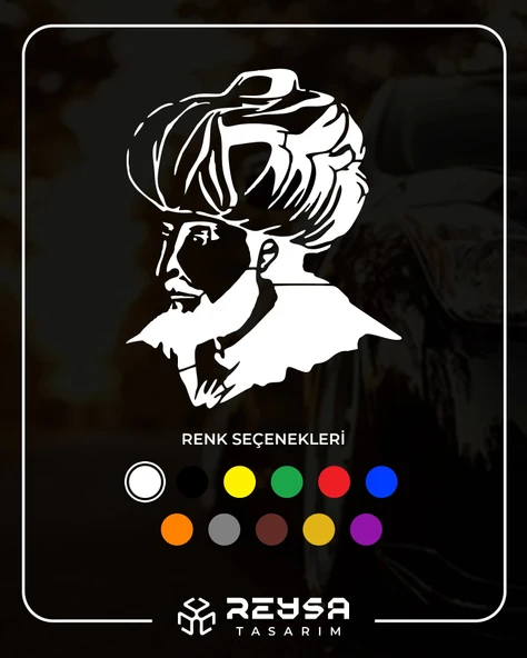 Fatih Sultan Mehmet Araba Sticker 17x17 Cm Beyaz ürün görseli 1