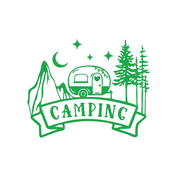 Camping Araba Sticker  17x17 Cm Yeşil ürün görseli 1