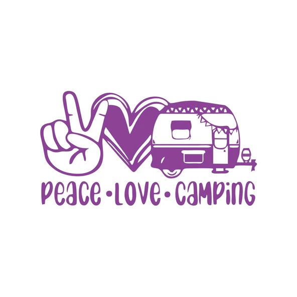 Peace Love Camping Araba Sticker  17x17 Cm Mor ürün görseli 1