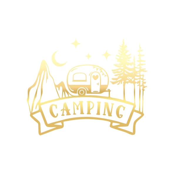Camping Araba Sticker  17x17 Cm Gold ürün görseli 1