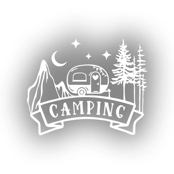 Camping Araba Sticker  17x17 Cm Beyaz ürün görseli 1