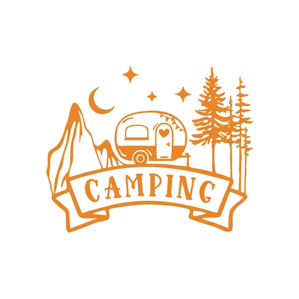 Camping Araba Sticker  17x17 Cm Turuncu ürün görseli 1