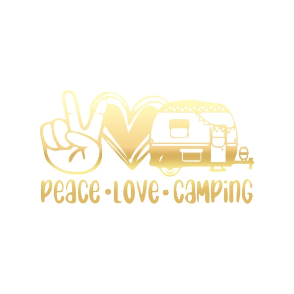 Peace Love Camping Araba Sticker  17x17 Cm Gold ürün görseli 1